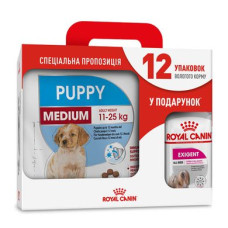Акційний набір для собак Royal Canin Medium Puppy 4 кг + Royal Canin Exigent loaf wet 12 шт х 85 г (домашня птиця)
