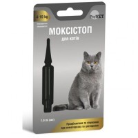 Краплі на холку для котів ProVET МОКСІСТОП від 4-10кг (для лікування і профілактики гельмінтозів) 1 піпетка