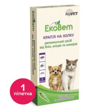 Краплі на холку для котів та собак дрібних порід ProVET «ЕкоВет» 1 піпетка (від зовнішніх паразитів) - cts