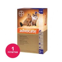 Краплі на холку для котів та тхорів Bayer «Advocate» (Адвокат) від 4 до 8 кг, 1 піпетка (від зовнішніх та внутрішніх паразитів)