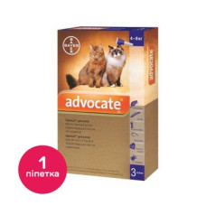 Краплі на холку для котів та тхорів Bayer «Advocate» (Адвокат) від 4 до 8 кг, 1 піпетка (від зовнішніх та внутрішніх паразитів)