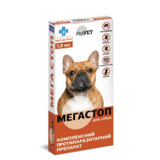 Краплі на холку для собак ProVET «Мега Стоп» від 4 до 10 кг, 4 піпетки (від зовнішніх та внутрішніх паразитів)