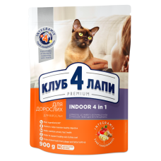 Сухий корм для котів живуть у будинку Клуб 4 Лапи Indoor 4 in 1 Premium 0,9 кг (курица)