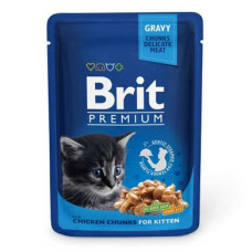 Вологий корм для кошенят Brit Premium Cat Chicken Chunks for Kitten pouch 100 г (шматочки курки)