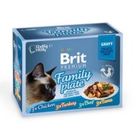 Вологий корм для котів Brit Premium Cat Family Plate Gravy pouches 1020 г (асорті з 4 смаків «Сімейна тарілка» в соусі)