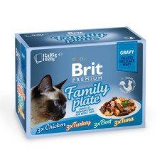 Вологий корм для котів Brit Premium Cat Family Plate Gravy pouches 1020 г (асорті з 4 смаків «Сімейна тарілка» в соусі)