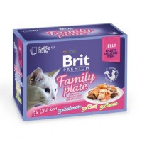 Влажный корм для кошек Brit Premium Cat Family Plate Jelly pouches 1020 г (ассорти из 4 вкусов «Семейная тарелка» в желе)
