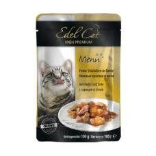 Вологий корм для котів Edel Cat pouch 100 г (курка та качка в желе)