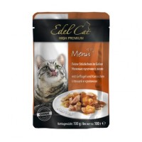 Вологий корм для котів Edel Cat pouch 100 г (птах та кролик в желе)