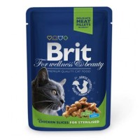 Влажный корм для стерилизованных кошек Brit Premium Cat Chicken Slices for Sterilised pouch 100 г (кусочки курицы)